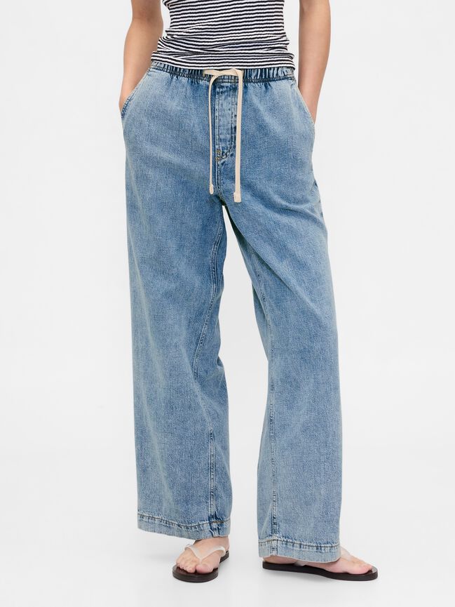High Rise Pull-On Wide-Leg Jeans gap high rise pull on wide leg jeans