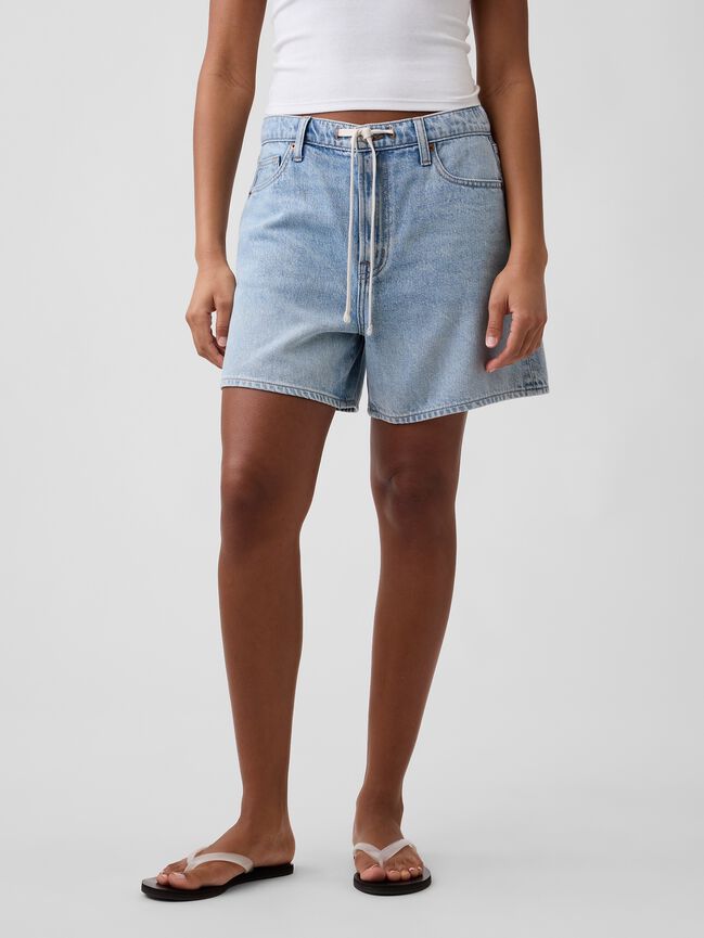 5" Mid Rise SuperSoft Drawstring Denim Shorts gap 5 mid rise supersoft drawstring denim shorts