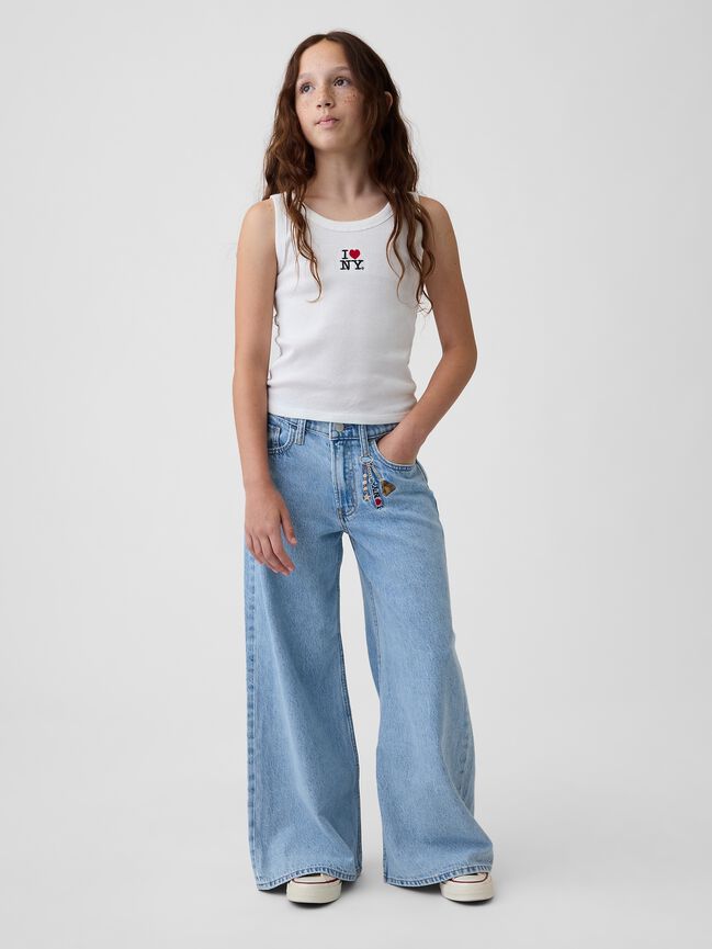 جينز واسع مطرّز بطبعة I Heart NY وخصر منخفض للأطفال gap جينز واسع مطرّز بطبعة i heart ny وخصر منخفض للأطفال