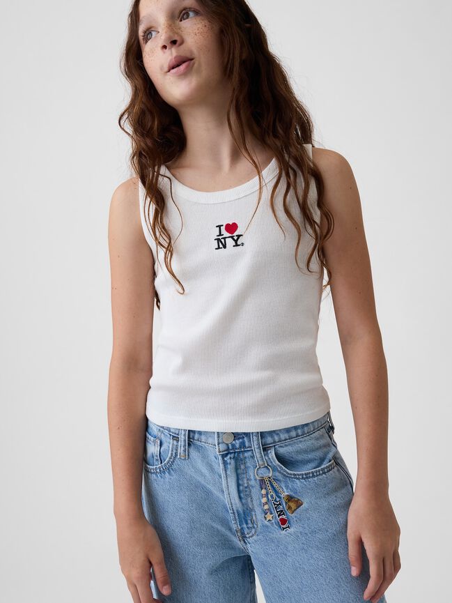 جينز واسع مطرّز بطبعة I Heart NY وخصر منخفض للأطفال gap جينز واسع مطرّز بطبعة i heart ny وخصر منخفض للأطفال