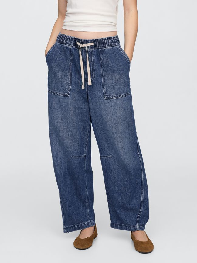 Mid Rise SuperSoft Pull-On Barrel Jeans gap mid rise supersoft pull on barrel jeans