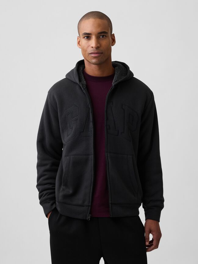Relaxed Gap Logo Sherpa-Lined Zip Hoodie relaxed gap logo sherpa lined zip hoodie