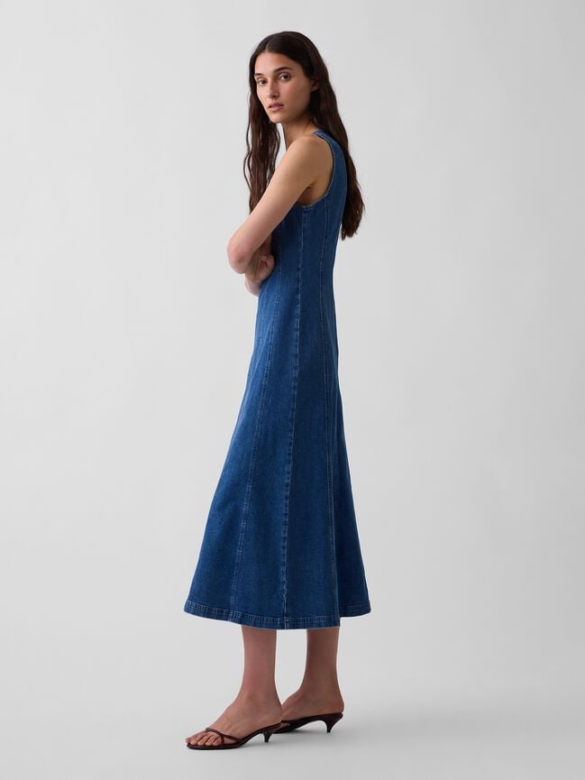 Seamed Denim Maxi Dress gap seamed denim maxi dress