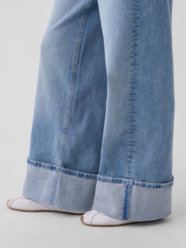 High Rise Stride Cuffed Wide-Leg Jeans gap high rise stride cuffed wide leg jeans