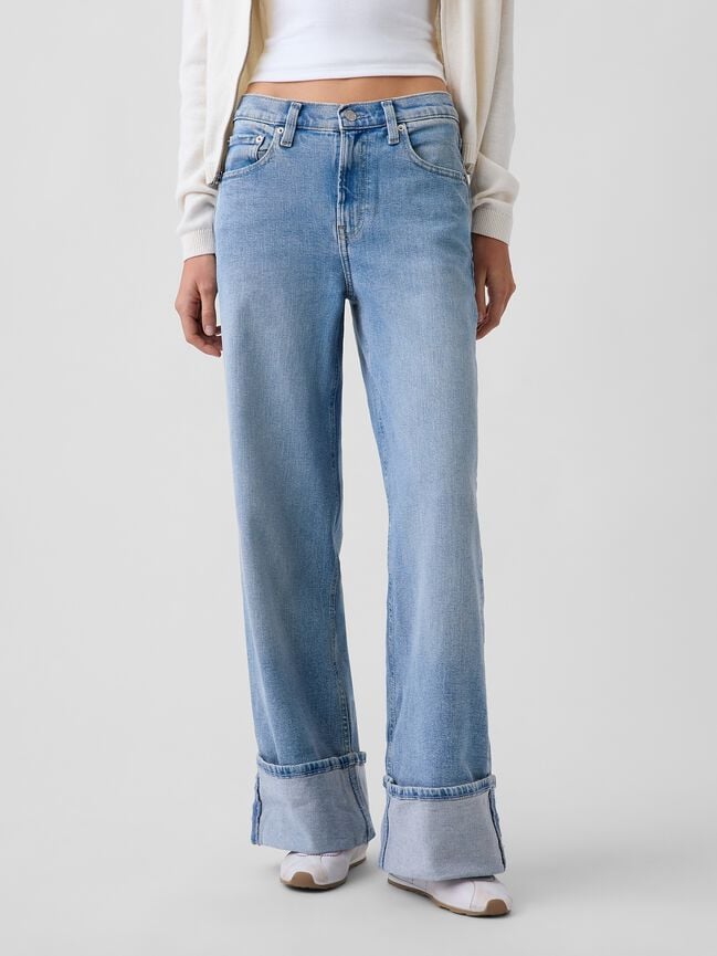High Rise Stride Cuffed Wide-Leg Jeans gap high rise stride cuffed wide leg jeans