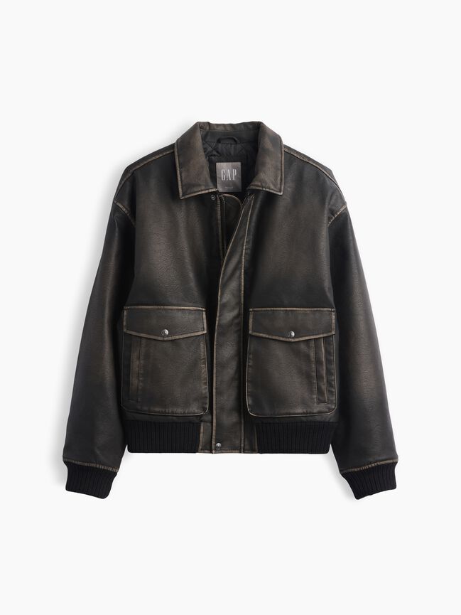 Recycled Vegan Leather Bomber Jacket gap recycled vegan leather bomber jacket