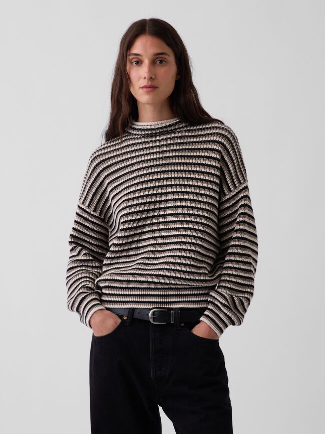 بلوفر أوفرسايز برقبة مطوية من قطن 100% gap بلوفر أوفرسايز برقبة مطوية من قطن 100
