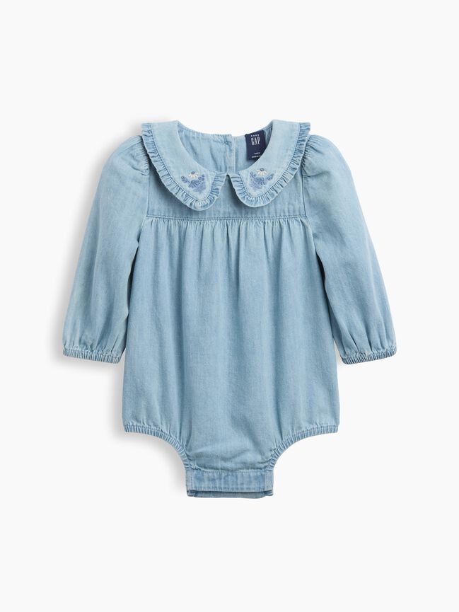 Baby Embroidered Denim Bubble Bodysuit gap baby embroidered denim bubble bodysuit