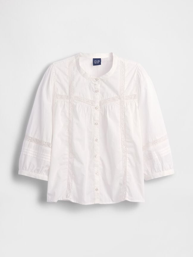 Lace-Trim Button-Front Swing Top gap lace trim button front swing top