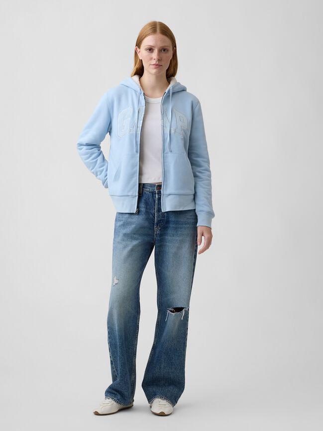 Relaxed Gap Logo Sherpa-Lined Zip Hoodie relaxed gap logo sherpa lined zip hoodie