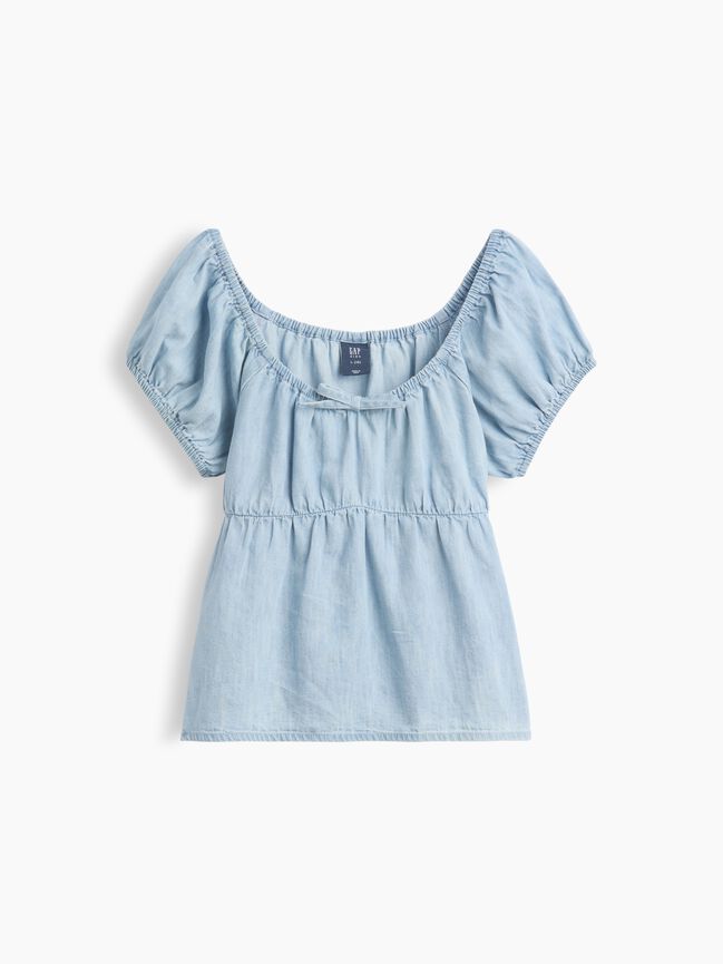 Kids Denim Puff-Sleeve Top gap kids denim puff sleeve top
