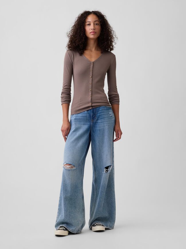 Fitted Ribbed V-Neck Top gap fitted ribbed v neck top