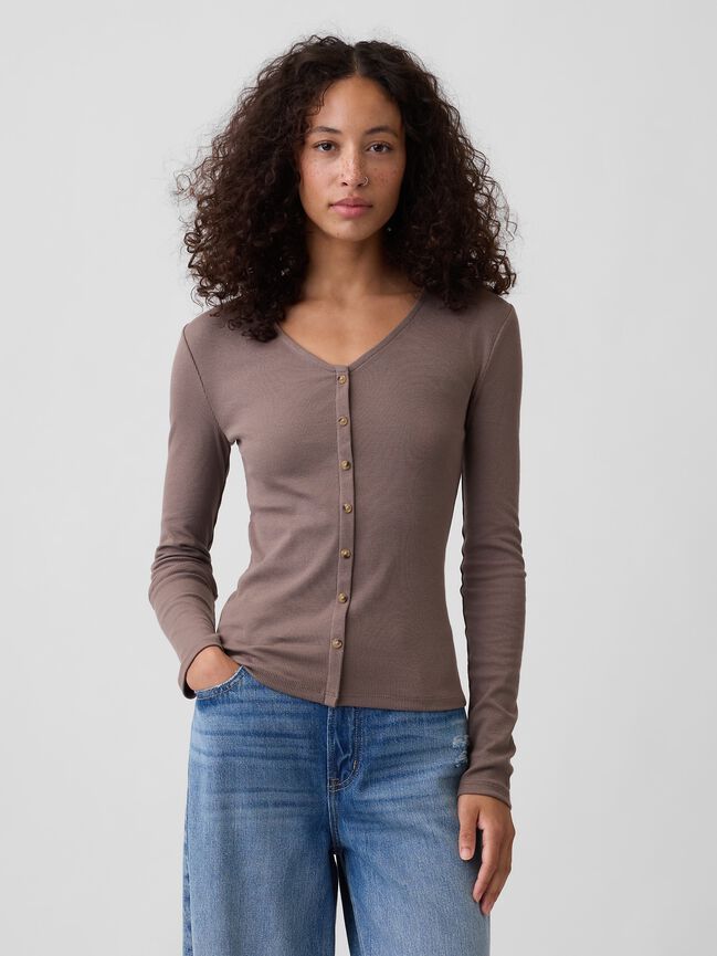Fitted Ribbed V-Neck Top gap fitted ribbed v neck top
