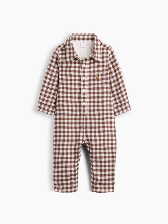 Baby Gingham Flannel One-Piece gap baby gingham flannel one piece