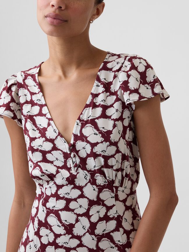 Flutter Sleeve V-Neck Midi Dress gap flutter sleeve v neck midi dress
