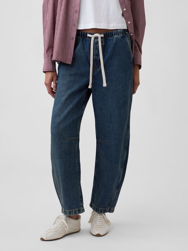 Mid Rise SuperSoft Pull-On Barrel Jeans gap mid rise supersoft pull on barrel jeans